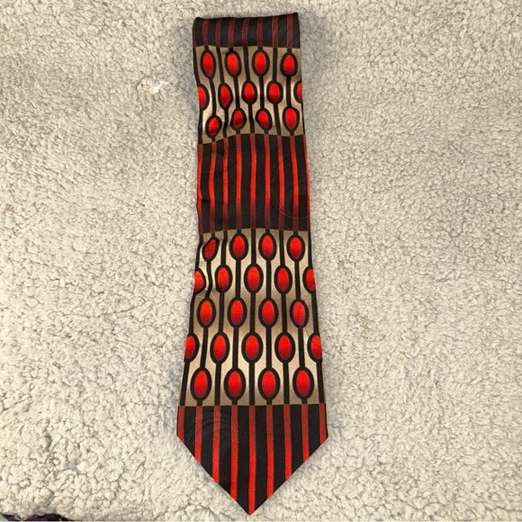 Bachrach Necktie Mens 58" Red 100% Silk Geometric Oval Stripe Pattern - Picture 1 of 6